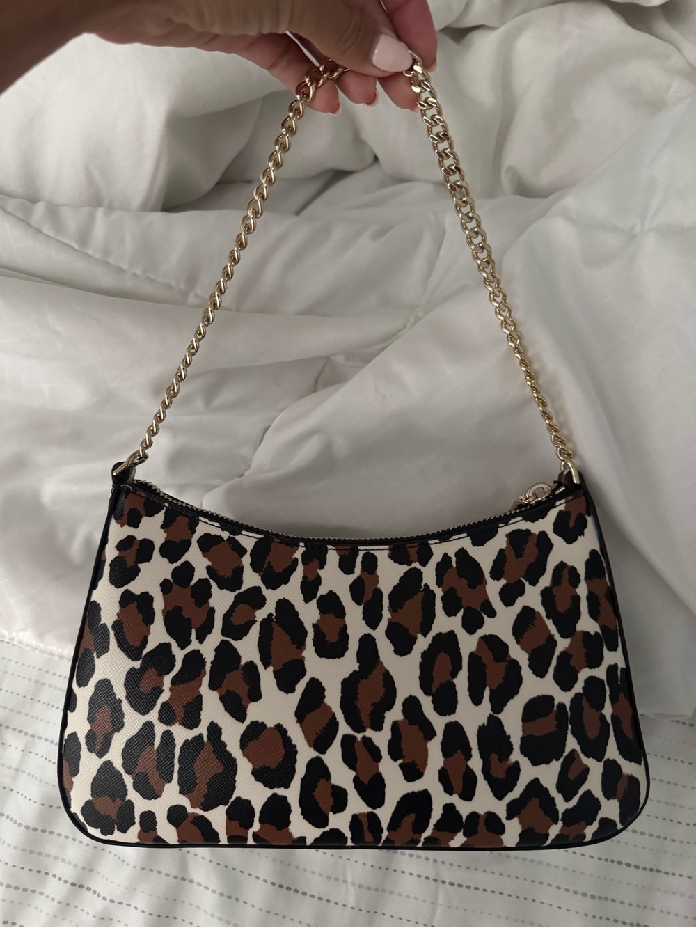 kate spade Leopard-Print Shoulder Bag in Brown/Black/Cream with Gold Chain - Picture 2 of 4